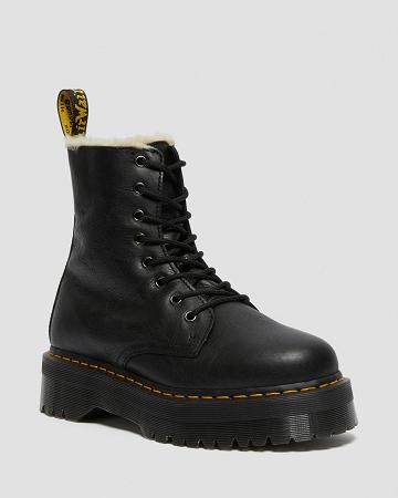 Black Men's Dr Martens Jadon Leather Faux Fur Lined Platform Winter Boots | CA 577ILH